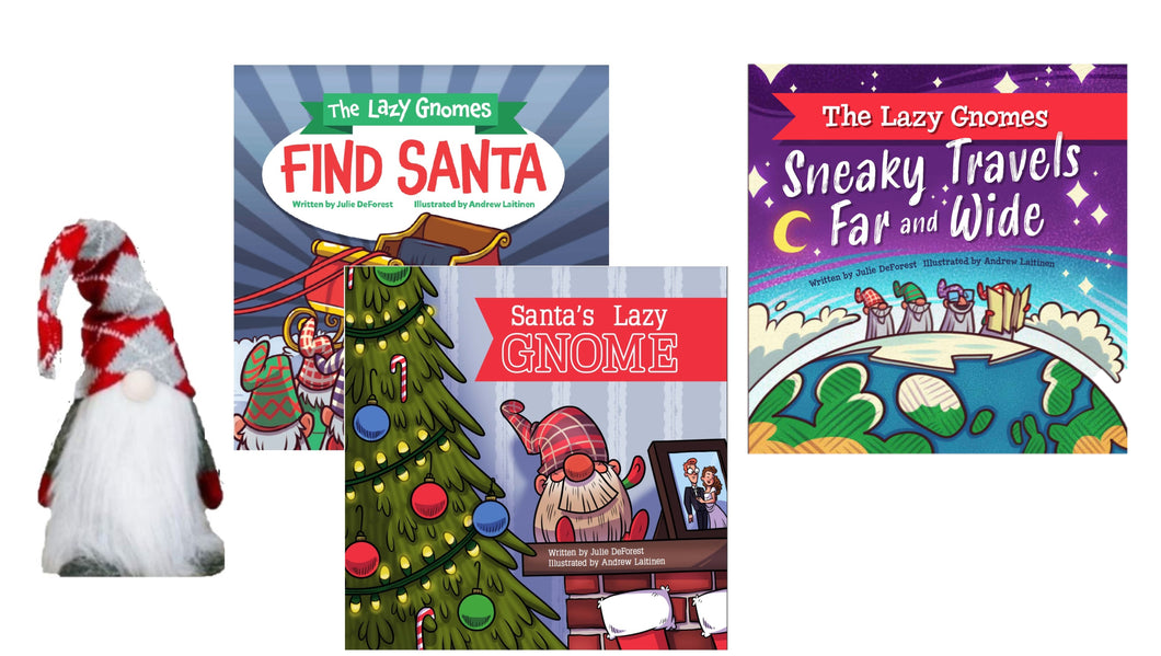 Bundle 3 Books & Gnome | Santa's Lazy Gnome, The Gnomes Find Santa & Sneaky Tales